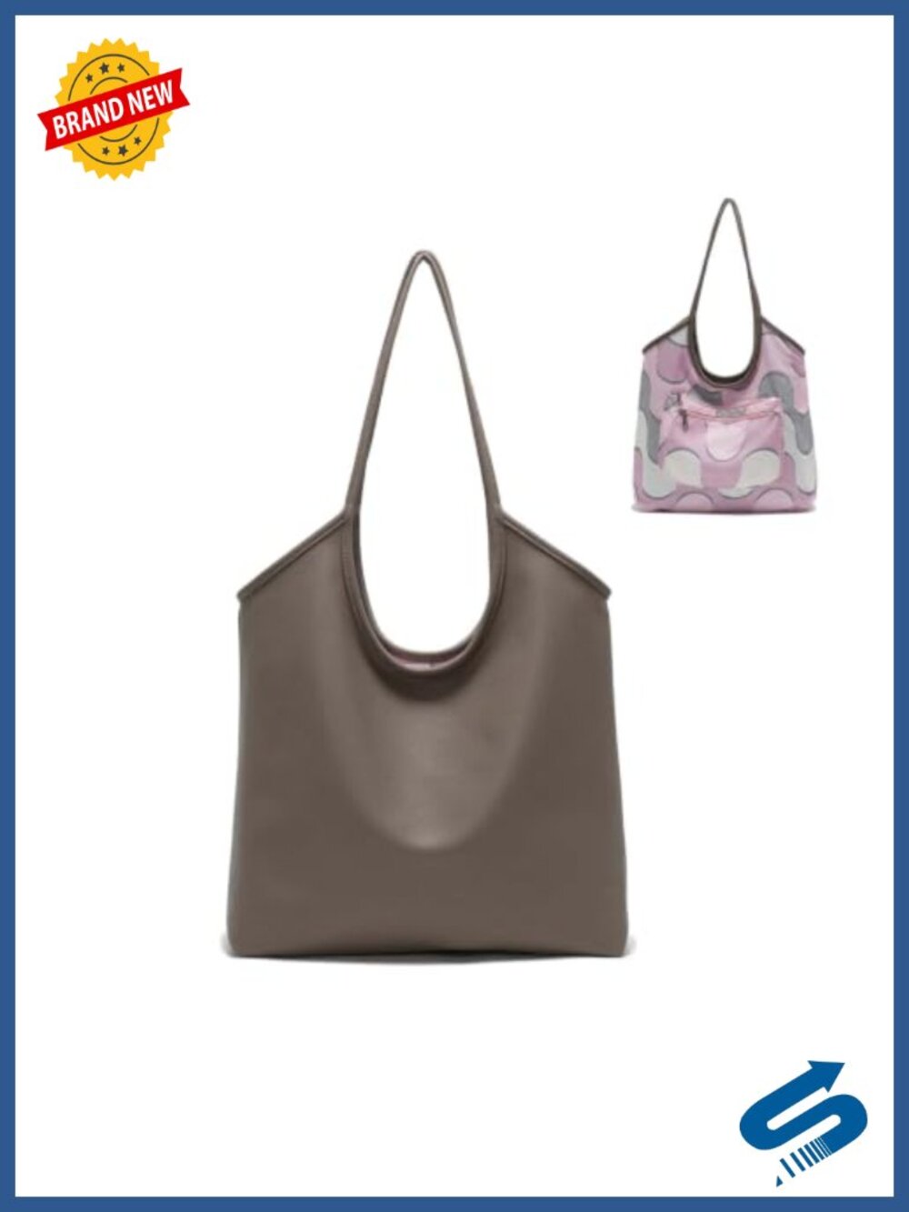 Reversible Tote Bag PU Leather & Cotton Blend 12L Laptop Shoulder Bag